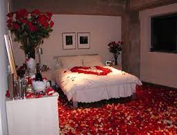 Flowers are a part of traditional wedding night bedroom decoration. First Night Room Decoration For Newly Married Couple Wedding Night