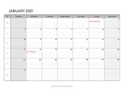 Print out your favorite january 2021 calendar template or you can even download all of them and create your own monthly calendar by adding holidays and events on them. January 2021 Calendar Free Printable With Grid Lines Designed Horizontal Free Calendar Template Com