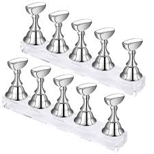 Amazon Com False Nail Tip Holder Acrylic Nail Art Display Practice Stand Magnetic Design For Diy Painting Fingernail Manicure Tool Home Salon Use 2 Set Silver Beauty