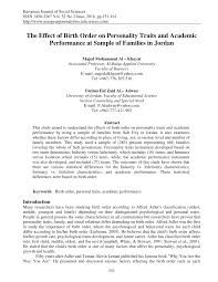 Pdf The Effect Of Birth Order On Personality Traits And