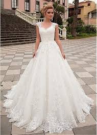 Exquisite Tulle Organza V Neck Neckline A Line Wedding Dress With Lace Appliques Lauren In 2020 Ball Gowns Wedding Ball Gown Wedding Dress Wedding Dresses Romantic