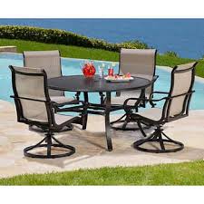 Whitehall 5 Piece Sling Dining Set Set Includes Four Sunbrella Sling Swivel Rocking Armchairs And A 54 Round Outdoor Dining Set Dining Set Patio Furniture