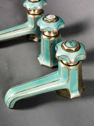 Art Deco Enameled Bath Taps 1925 1935 Marked Sterling Silver Silver Mounted Pale Green Guilloche En Green Art Deco Art Deco Bathroom Art Deco Interior