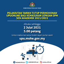 Check spelling or type a new query. Bfm News On Twitter The Higher Education Ministry Has Extended The Deadline For Spm Holders To Apply Via Upuonline For Admission To Public Tertiary And Skills Training Institutes For The 2021 2022 Academic