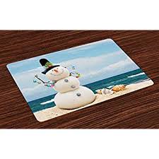 Maybe you would like to learn more about one of these? Snowman Place Mats Set Of 4 Winter Vacation Holiday Theme Snowman With Seashells Sitting On Sandy Beach Coastal Washable Fabric Placemats For Dining Room Kitchen Table Decor Blue Sand Walmart Com