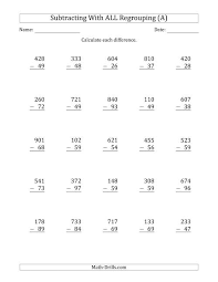 Subtraction math learning 3 digit subtraction with regrouping. Subtracting 2 Digit Numbers With All Regrouping A