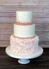 Rose Gold Pearl And Blush Pink Buttercream Rosette Wedding Cake Rose Gold Cake Wedding Cake Roses Rose Gold Wedding Cakes