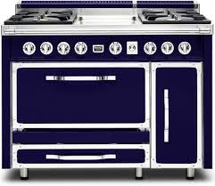 Large griddles and other longer cookware heat evenly on the range stove with the center oval burner. Viking Tvdr4804gdb Tuscany Series 48 Inch Dark Blue Dual Fuel Freestanding Range In Dark Blue Appliances Connection