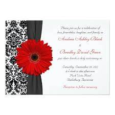 Gerber Daisy Red Black White Damask Wedding Invitation Zazzle Com Damask Wedding Invitation Damask Wedding Wedding Reply Cards
