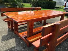 Eastern Cedar Table And Benches Finished With Clear Spar Varnish No Stain Www Facebook Com Jbprecisioncarpentry Cedar Table Outdoor Tables Outdoor Decor