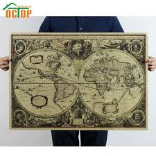 Dctop World Map Vintage Poster Wall Sticker Old Navigational