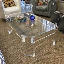 Beautiful mid century lucite base coffee table with beveled glass top.measurements: Vintage Lucite Glass Coffee Table Park Eighth