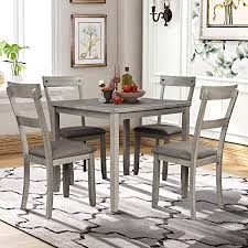 Find great deals or sell your items for free. Amazon Com P Purlove 5 Piece Dining Table Set Industrial Wood Kitchen Table And 4 Padded Chairs 5 Piece Dining Room Set For Small Place Kitchen Dining Room Light Gray Table Chair Sets