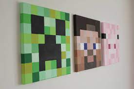 Minecraft Canvas Pictures Steve Creeper And Piggy All Hand Painted Canvas S For My Little Minecraft Bedroom Decor Boys Minecraft Bedroom Minecraft Bedroom