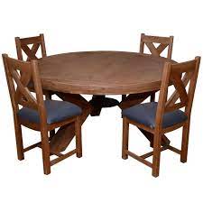 Biscayne white 4 person outdoor seating set by crosley. Triomphe Weathered Oak 6 Person Round Dining Table 4 Dining Chairs With Brown Faux Leather Seats Dining Table Chair Sets Meubles