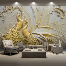 Collection by sally sue watnaba. Buy Custom Mural Wallpaper For Walls 3d Stereoscopic Embossed Golden Peacock Background Wall Painting Living Room Bedroom Home Decor Cicig