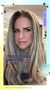 Introducing Olivia, stylish mid-length wig in a cool blonde shade, fea...