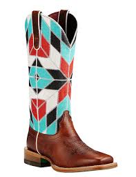 Ariat Black And Brown Boots Ariat Women S Brown With Turquoise Red White And Black Multi Pattern Western Square Toe Boots Cavender S Boots Cowboy Boots Square Toe Boot Shoes Women