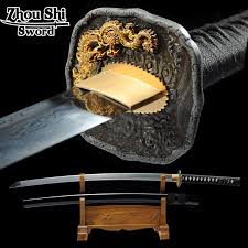 New Japanese Samurai Katana Sword Folding Steel Black Scabbard Hand Forged Samurai Sword Sharp Home Decoration Gifts Katana Swords Samurai Swords Katana