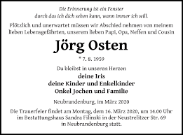 Palmsonntag, gründonnerstag, karfreitag, karsamstag, ostersonntag, ostermontag. Traueranzeigen Von Jorg Osten Trauer Nordkurier