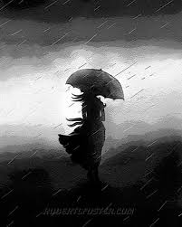 Romantic Art Storm Clouds Print Painting Woman Rain Storm Girl Umbrella Lightning Thunder Windy Rain Teenager Wind Blown Rain Art Romantic Art Art