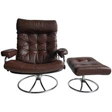 Brown Leather Ekornes Stressless Lounge With Ottoman 1960 Ekornes Ekornes Stressless Tufted Leather