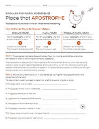 singular and plural possessives place that apostrophe worksheet education com