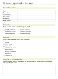 The official boyfriend application form. Girlfriend Application Form For Keith Download Printable Pdf Templateroller