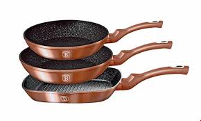 Hyperli Berlinger Haus 3 Piece Marble Coating Fry Grill Pan Set Rose Gold For R669 Pan Set Haus Grill Pan