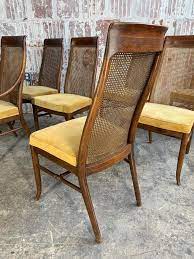 Rh's vintage french round cane back fabric side chair:we've reproduced the classic louis xvi dining chair with a light and airy caned back, a version of the chair popular during the french colonial period. Midcentury High Back Cane Dining Chairs By Drexel At 1stdibs