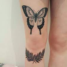 Butterfly And Ferns Blackwork Tattoo Knee Tattoo Tattoos Ink Tattoo