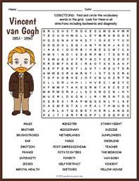Vincent Van Gogh Word Search Puzzle Worksheet Activity Van Gogh Famous Artists For Kids Artists For Kids