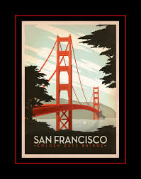X 23.5 in., beautiful depiction of the famous san francisco golden gate bridge at night with the glow of the moon and lights in the city. Vintage San Francisco Travel Souvenir Poster Golden Gate Bridge Wall Art Arleyart Com