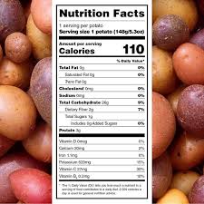A potato's calorie count of course will depend slightly on the variety and size of your potato. Potato Nutrition Nutrition Facts Potato Nutrition Nutrition