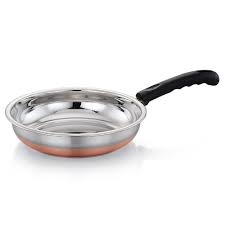 Stainless steel pans with aluminum and copper cores placed in between the interior and exterior layers of steel conduct heat better than stainless steel alone. Stainless Steel Fry Pan Stainless Steel Copper Bottom Fry Pan Manufacturer From Chennai