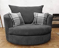 Sofas And More Large Swivel Round Cuddle Chair Fabric Grey Amazon Co Uk Kitchen Home Round Sofa Chair Chair Fabric Cuddle Chair