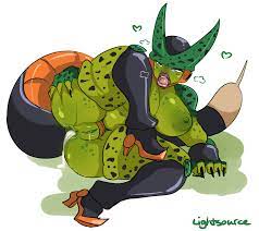 1girls ass bio-android (dragon ball) blue eyes cell (dragon ball)  chubby cum cum in ass cum inside dragon ball dragon ball z english text  female female only green skin