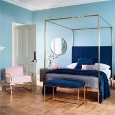 Shop for queen canopy bed frame online at target. Gold Frame Canopy Bed With Blue Headboard King Blue Headboard Canopy Bedroom Oak Headboard