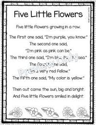 Five Little Flowers Printable Flower Poem For Kids Spring Poems For Kids Spring Poem Spring Songs For Kids