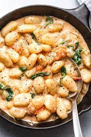 Potato Gnocchi In Bacon Spinach Cream Sauce Spinach Cream Sauce Pasta Dishes Recipes
