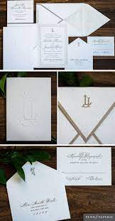 Pocket Folder Wedding Invitation With Blind Embossed Monogram By Penn Paperie Gold Custom Wedding Invitations Wedding Invitations Classy Wedding Invitations