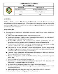 The administrative assistant job description can differ from company to company but these are the typical duties and responsibilities of the administrative assistant job. 17 Free Job Description Templates Examples Word Pdf
