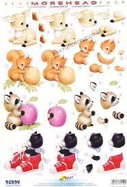 3d die cut decoupage picture, by amy design. Morehead Deer Squirrel Racoon Kitten Animal 3d Die Cut Decoupage Sheet