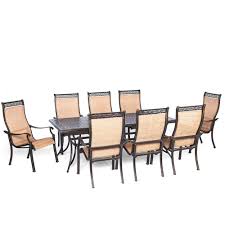 Dining table, 4 dining chairs and 2 swivel rockers cushions are made with sunbrella® fabric that is resistant to stains, mildew, chlorine and fading rated 4.4 out of 5 stars based on 72 reviews. Hanover Somerset 9 Piece Aluminum Rectangular Outdoor Dining Set With Cast Top Table Somdn9pc The Home Depot