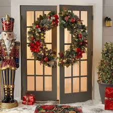 Christmas 48 Inch Pre Lit Decorated Wreath 2 Halves Fit On French Doors Membersmark Front Door Christmas Decorations Christmas Door Decorations Pre Lit Wreath