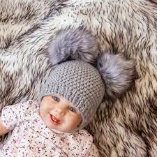 Crochet Double Pom Pom Beanie Fur Pom Pom Beanie Gray Pom Etsy Denmark