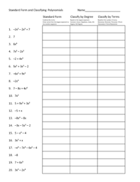 Answers for the worksheet on adding and subtracting polynomials are given below to check the exact answers of the above word problems. Classify Polynomials Worksheets Teaching Resources Tpt
