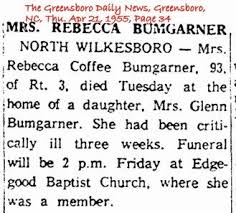 Rebecca L Coffey Bumgarner Obituary Writing Project Bumgarner Write To Me