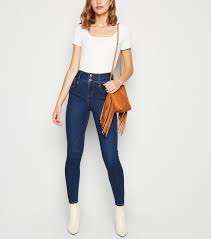 Jeans taille 38 bleu foncé bouton et fermeture éclair jamais portée. Jean Skinny Bleu Sculptant Et Push Up A Taille Haute Drest