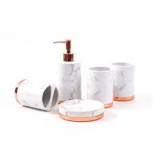 Dilas Home Rose Gold Copper Marble Bathroom Accessory Set Handwash Dispenser Soap Dish Toothbrush Holder Cup Soap dispensers are made to ease hand cleaning and add class and luxury to your bathroom and kitchen decor.